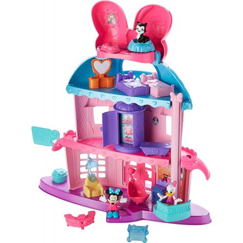  Fisher-Price Minnie Mouses Home Sweet Headquarters is a 4 level dollhouse playset with five rooms of play and features three figures, 12 play pieces, an elevator, and Minnies magic Turnstyler f