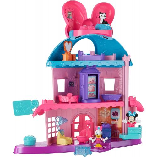  Fisher-Price Minnie Mouses Home Sweet Headquarters is a 4 level dollhouse playset with five rooms of play and features three figures, 12 play pieces, an elevator, and Minnies magic Turnstyler f