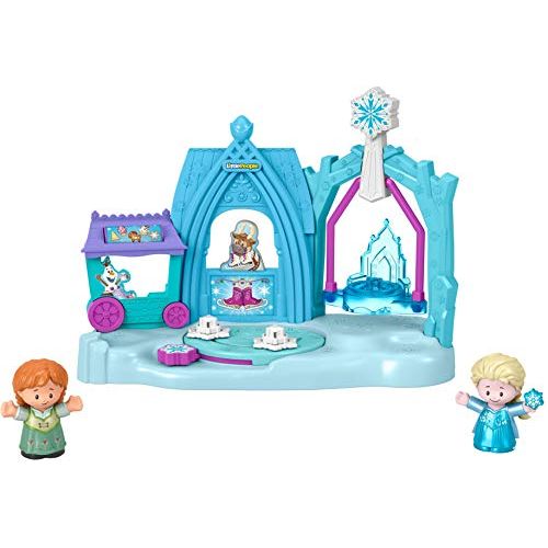  Fisher-Price Disney Frozen Arendelle Winter Wonderland by Little People, ice skating playset with Anna and Elsa figures for toddlers and preschool kids, Blue