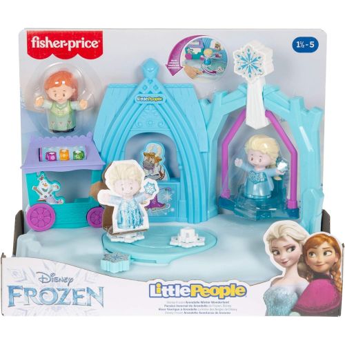  Fisher-Price Disney Frozen Arendelle Winter Wonderland by Little People, ice skating playset with Anna and Elsa figures for toddlers and preschool kids, Blue