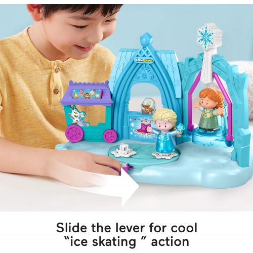  Fisher-Price Disney Frozen Arendelle Winter Wonderland by Little People, ice skating playset with Anna and Elsa figures for toddlers and preschool kids, Blue