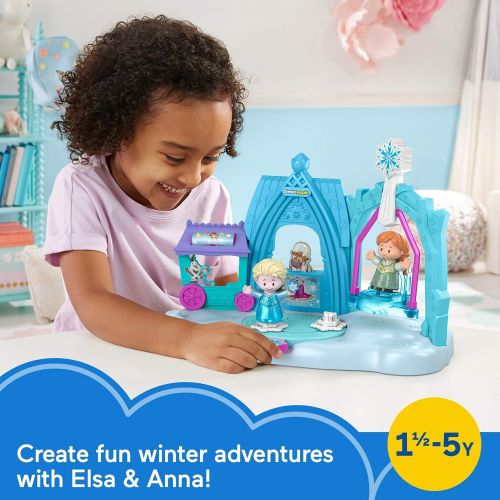  Fisher-Price Disney Frozen Arendelle Winter Wonderland by Little People, ice skating playset with Anna and Elsa figures for toddlers and preschool kids, Blue