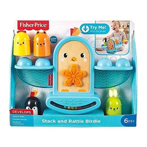  Fisher-Price Stack and Rattle Birdie, Baby Rattle and Stacking Toy