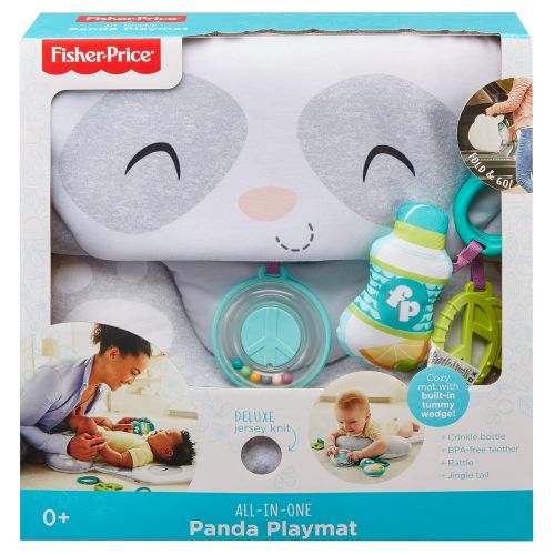  Fisher-Price All-in-One Panda Playmat, Plush Tummy Time Mat with Toys