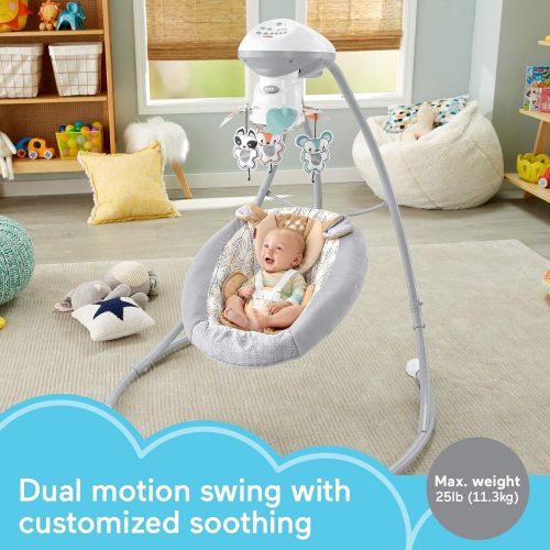  Visit the Fisher-Price Store Fisher-Price Fawn Meadows Deluxe Cradle n Swing, dual motion baby swing with music, sounds, and motorized mobile [Amazon Exclusive]