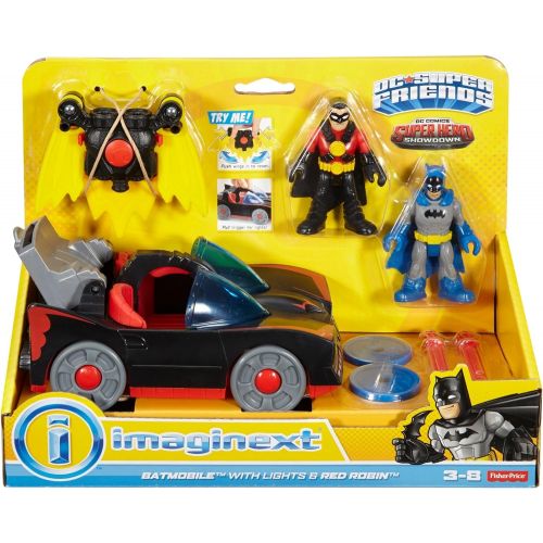  Fisher-Price Imaginext DC Super Friends DC Comics Superhero Showdown Batmobile with Lights & Red Robin