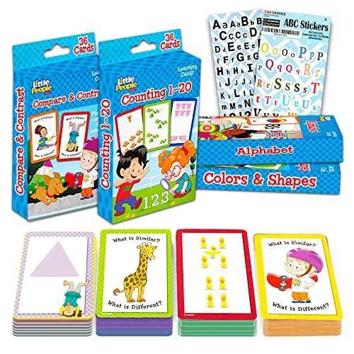  Fisher Price Preschool Flashcards for Toddlers Kids Learning Set, 2-4 Years -- 4 Packs of Toddler Flashcards with Stickers (ABCs, Numbers, Colors, Shapes, Opposites)