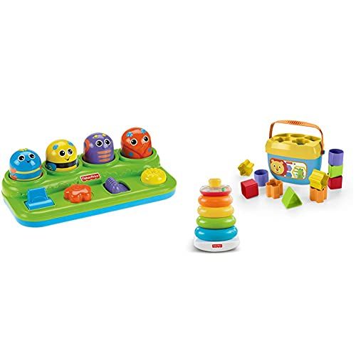  Fisher-Price Brilliant Basics Boppin Activity Bugs [Amazon Exclusive], 11.5 x 6.2 x 3.8 inches ; 1.5 pounds & Rock-a-Stack and Babys First Blocks Bundle [Amazon Exclusive]