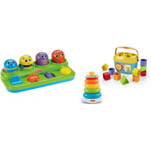  Fisher-Price Brilliant Basics Boppin Activity Bugs [Amazon Exclusive], 11.5 x 6.2 x 3.8 inches ; 1.5 pounds & Rock-a-Stack and Babys First Blocks Bundle [Amazon Exclusive]