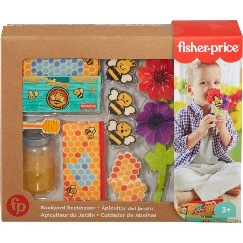  Fisher-Price Backyard Beekeeper, 13-piece pretend beehive play set for preschool kids ages 3 years and up