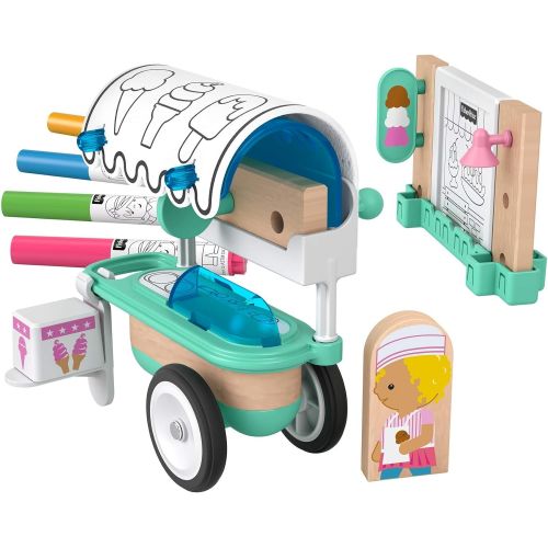  Fisher-Price Wonder Makers Design System Ice Cream Cart, 15+ Pieces, craftable Building and Track Set with colorable Pieces for Preschool Kids Ages 3 Years & up