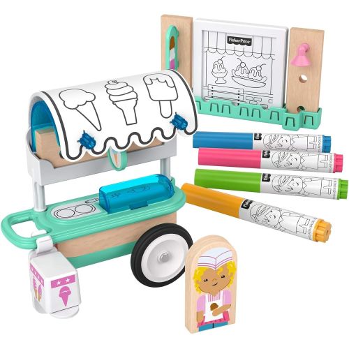  Fisher-Price Wonder Makers Design System Ice Cream Cart, 15+ Pieces, craftable Building and Track Set with colorable Pieces for Preschool Kids Ages 3 Years & up