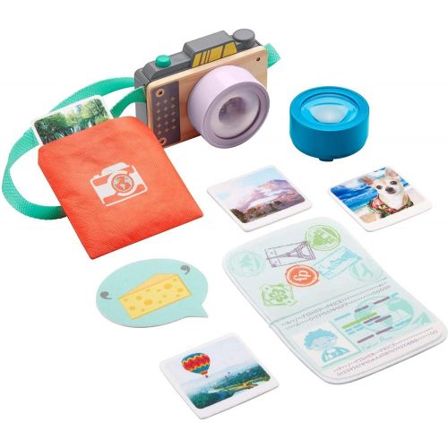  Fisher-Price Click Away Camera Set, 10-piece pretend photography set for preschool kids ages 3 years and up Brown, Orange, Blue, Gray