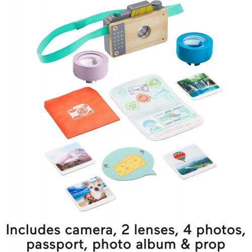  Fisher-Price Click Away Camera Set, 10-piece pretend photography set for preschool kids ages 3 years and up Brown, Orange, Blue, Gray