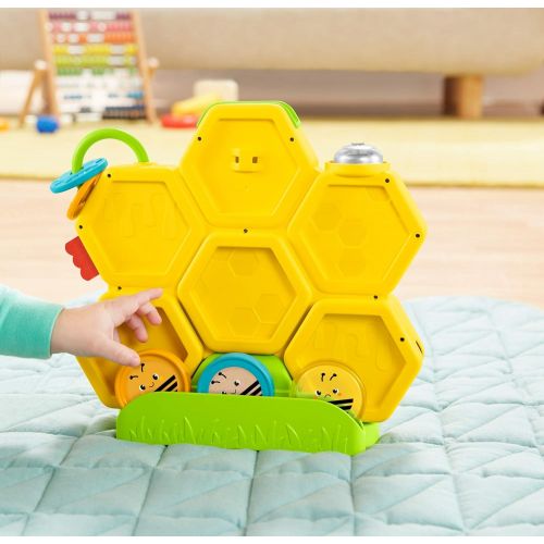  Fisher-Price Busy Activity Hive, bee-themed coin drop activity toy with real wood and metal details for baby ages 9 months and older