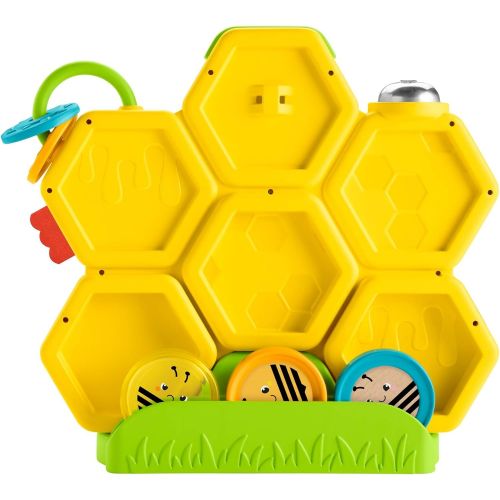  Fisher-Price Busy Activity Hive, bee-themed coin drop activity toy with real wood and metal details for baby ages 9 months and older