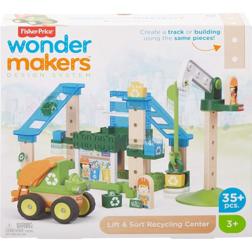  Fisher-Price Wonder Makers Design System Lift & Sort Recycling Center - 35+ Piece Building and Wooden Track Play Set for Ages 3 Years & Up