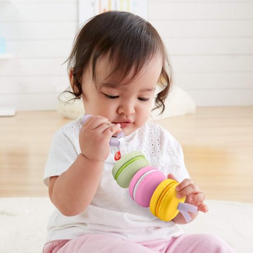  Fisher-Price My First Macaron Pretend Food TakeAlong Baby Rattle Activity Toy, Multicolor