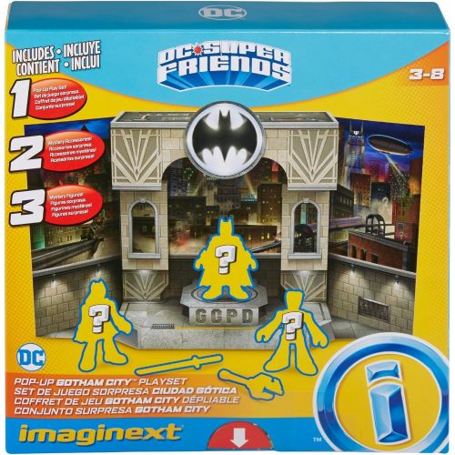  Fisher-Price Imaginext DC Super Friends Gotham City Pop-Up Playset with 3 mystery figures for preschool kids ages 3 to 8 years