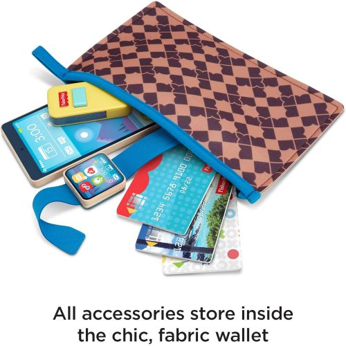  Fisher-Price On-The-Go Wallet - 7-Piece Pretend Play Gift Set Featuring Real Wood for Preschoolers Ages 3 Years & Up