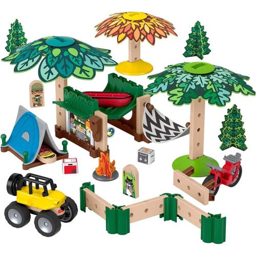  Fisher-Price Wonder Makers Design System Soft Slumber Campground - 60+ Piece Building and Wooden Track Play Set for Ages 3 Years & Up