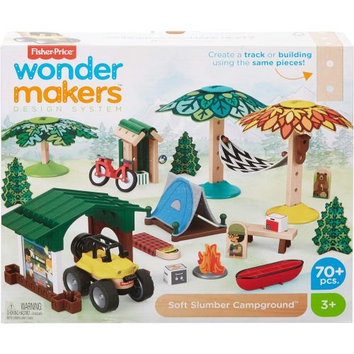  Fisher-Price Wonder Makers Design System Soft Slumber Campground - 60+ Piece Building and Wooden Track Play Set for Ages 3 Years & Up