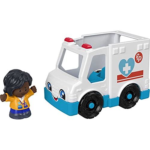  Fisher-Price Little People Ambulance, push-along vehicle with EMT figure for toddlers and preschool kids ages 1 to 5 years