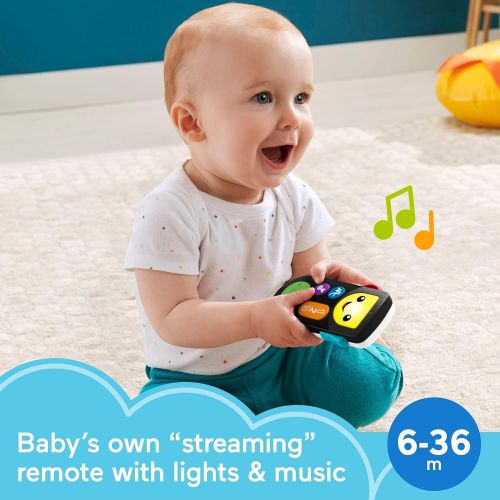  Fisher-Price Laugh & Learn Stream & Learn Remote, Electronic Pretend TV Remote Toy with Lights and Educational Content for Infants and Toddlers