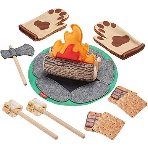  Fisher-Price Smore Fun Campfire - 18-Piece Pretend Camping Play Set with Real Wood for Preschoolers Ages 3 Years & Up