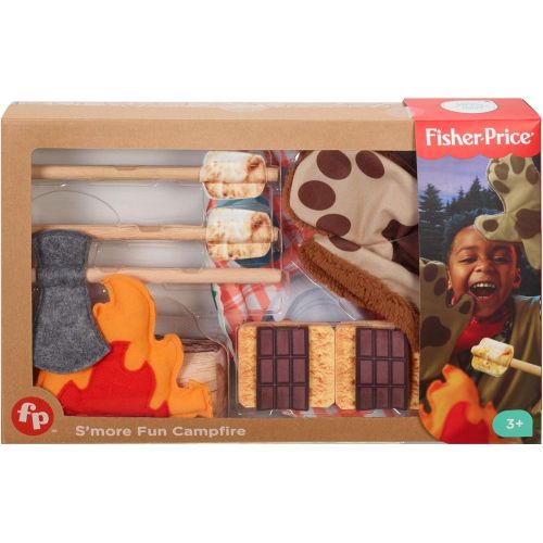  Fisher-Price Smore Fun Campfire - 18-Piece Pretend Camping Play Set with Real Wood for Preschoolers Ages 3 Years & Up