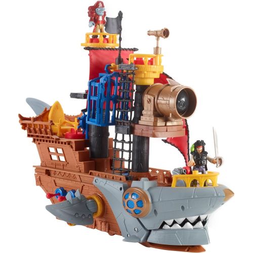  Fisher-Price Imaginext Shark Bite Pirate Ship, Multi-Colored & Imaginext Walking Croc & Pirate Hook,Multicolor