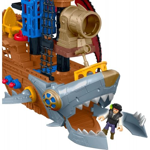  Fisher-Price Imaginext Shark Bite Pirate Ship, Multi-Colored & Imaginext Walking Croc & Pirate Hook,Multicolor