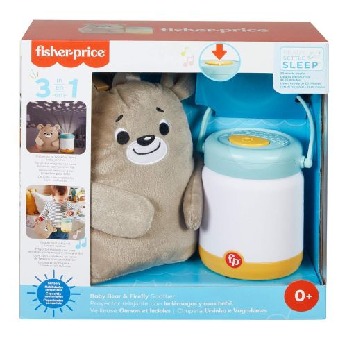  Fisher-Price Baby Bear Firefly Soother Lightup Nursery Sound Machine with TakeAlong Plush Toy for Babies Toddlers, Multicolor