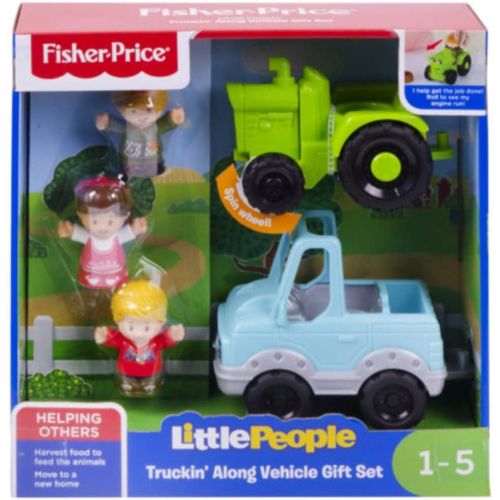  Fisher-Price Little People Truckin Along Vehicle Gift Set with Tractor and Truck