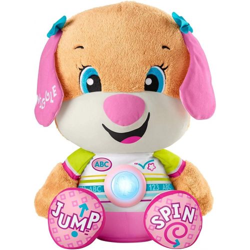  Fisher-Price Laugh & Learn So Big Sis, Large Musical Plush Puppy Toy with Learning Content for Infants and Toddlers