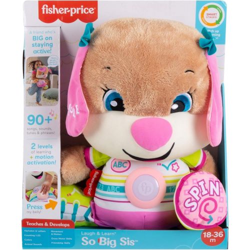  Fisher-Price Laugh & Learn So Big Sis, Large Musical Plush Puppy Toy with Learning Content for Infants and Toddlers