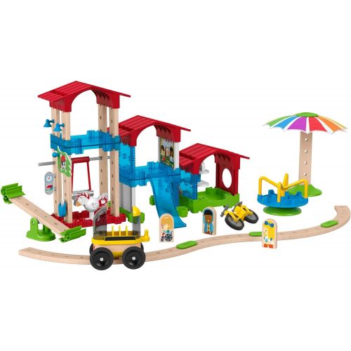  Fisher-Price Wonder Makers Slide & Ride Schoolyard - 75+ Piece Building and Wooden Track Play Set for Ages 3 Years & Up