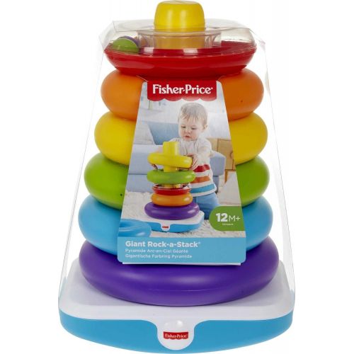  Fisher-Price Giant Rock-a-Stack, 14-inch Tall Stacking Toy with 6 Colorful Rings for Baby to Grasp, Shake, and Stack