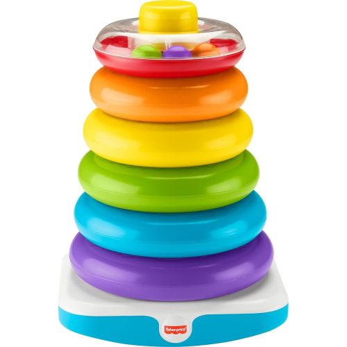  Fisher-Price Giant Rock-a-Stack, 14-inch Tall Stacking Toy with 6 Colorful Rings for Baby to Grasp, Shake, and Stack