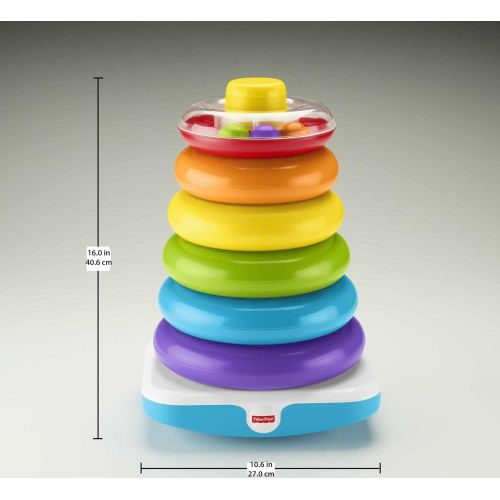  Fisher-Price Giant Rock-a-Stack, 14-inch Tall Stacking Toy with 6 Colorful Rings for Baby to Grasp, Shake, and Stack