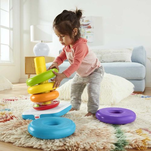  Fisher-Price Giant Rock-a-Stack, 14-inch Tall Stacking Toy with 6 Colorful Rings for Baby to Grasp, Shake, and Stack