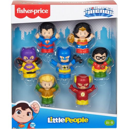  Fisher-Price Little People DC Super Friends Figure Pack, Set of 7 super hero character figures for toddlers and preschool kids ages 18 months to 5 years