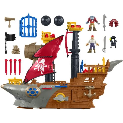  Fisher-Price Imaginext Shark Bite Pirate Ship, Playset with Pirate Figures and Accessories for Preschool Kids Ages 3 to 8 Years