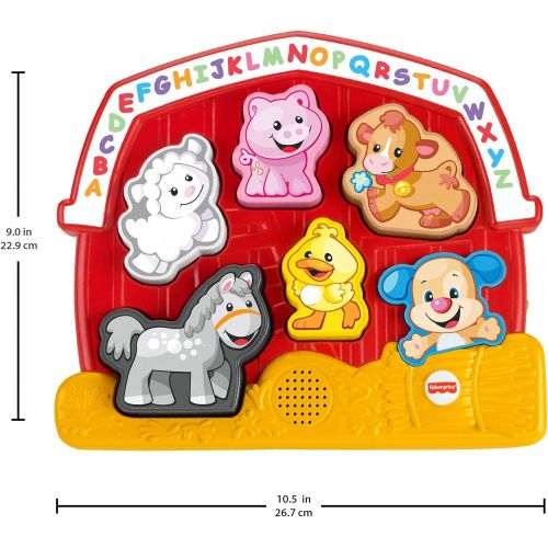  Fisher-Price Laugh & Learn Farm Animal Puzzle, electronic shape sorting toy with music and animal sounds , Red