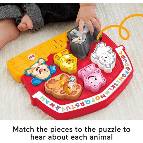  Fisher-Price Laugh & Learn Farm Animal Puzzle, electronic shape sorting toy with music and animal sounds , Red