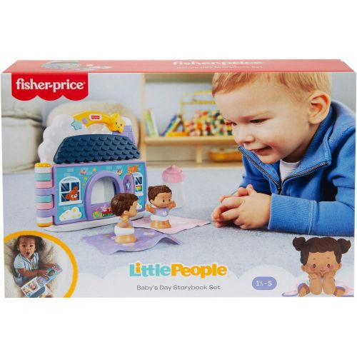  Fisher-Price Little People Babys Day Storybook Set, 2 Baby Figures, Book and Accessories for Toddlers and Preschool Kids