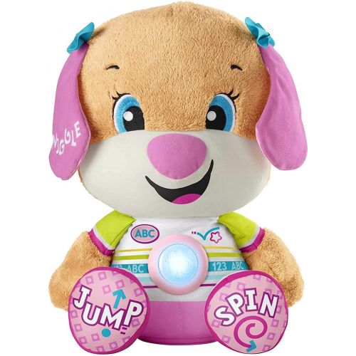  Fisher-Price Laugh & Learn So Big Sis, Large Musical Plush Puppy Toy with Learning Content for Infants and Toddlers