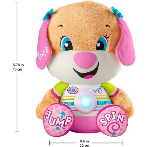  Fisher-Price Laugh & Learn So Big Sis, Large Musical Plush Puppy Toy with Learning Content for Infants and Toddlers