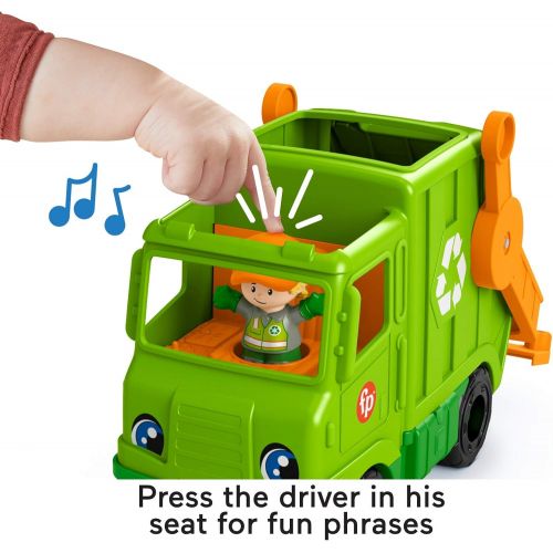  Fisher-Price Little People Recycling Truck, push-along musical toy with figure for toddlers and preschool kids ages 1 to 5 years