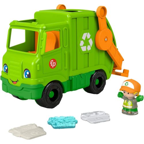  Fisher-Price Little People Recycling Truck, push-along musical toy with figure for toddlers and preschool kids ages 1 to 5 years